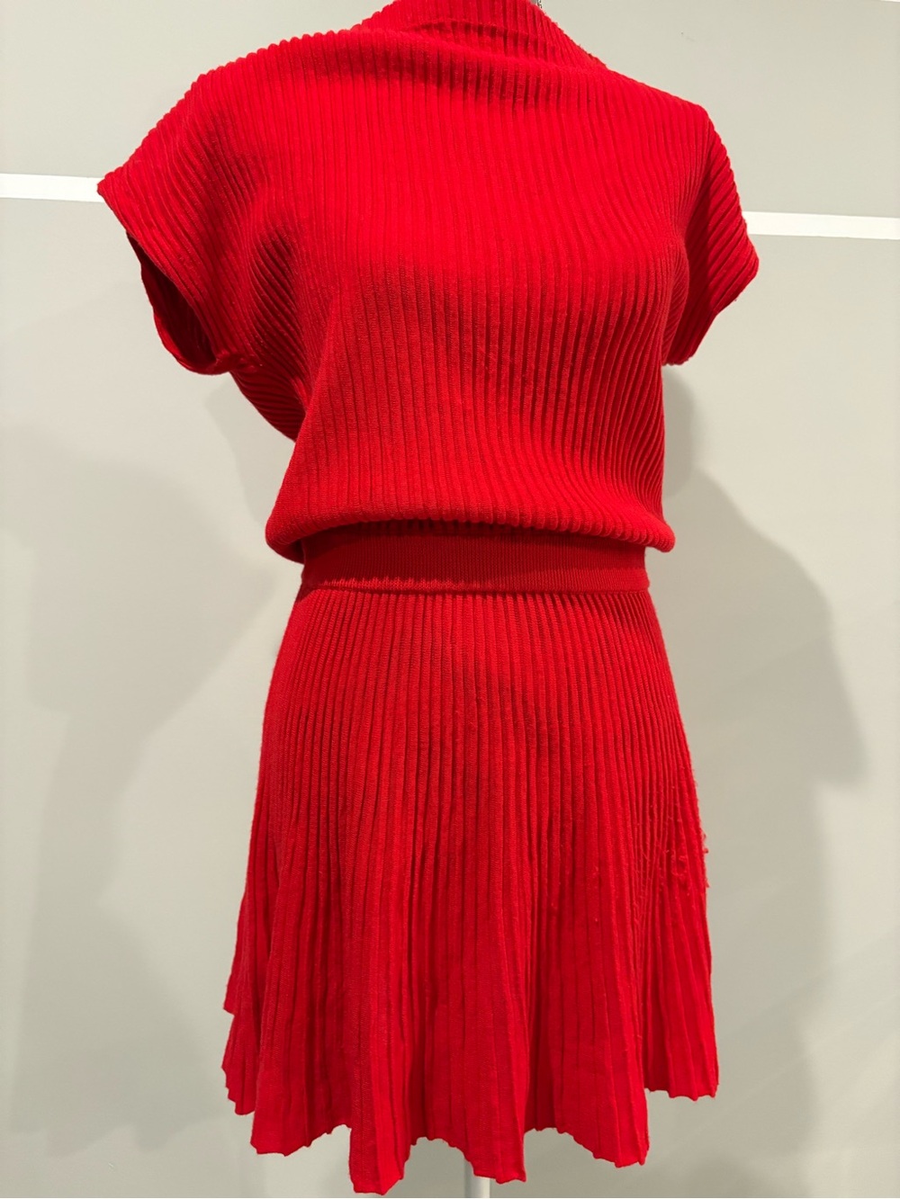 Anthropologie Maeve Ruth Ribbed Mini Sweater Red Knit Dress - Picture 7 of 8